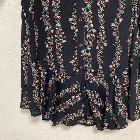 Free People Dress Women’s Size XS Black with Floral Print Buttondown Shirt Dress - Picture 7 of 15